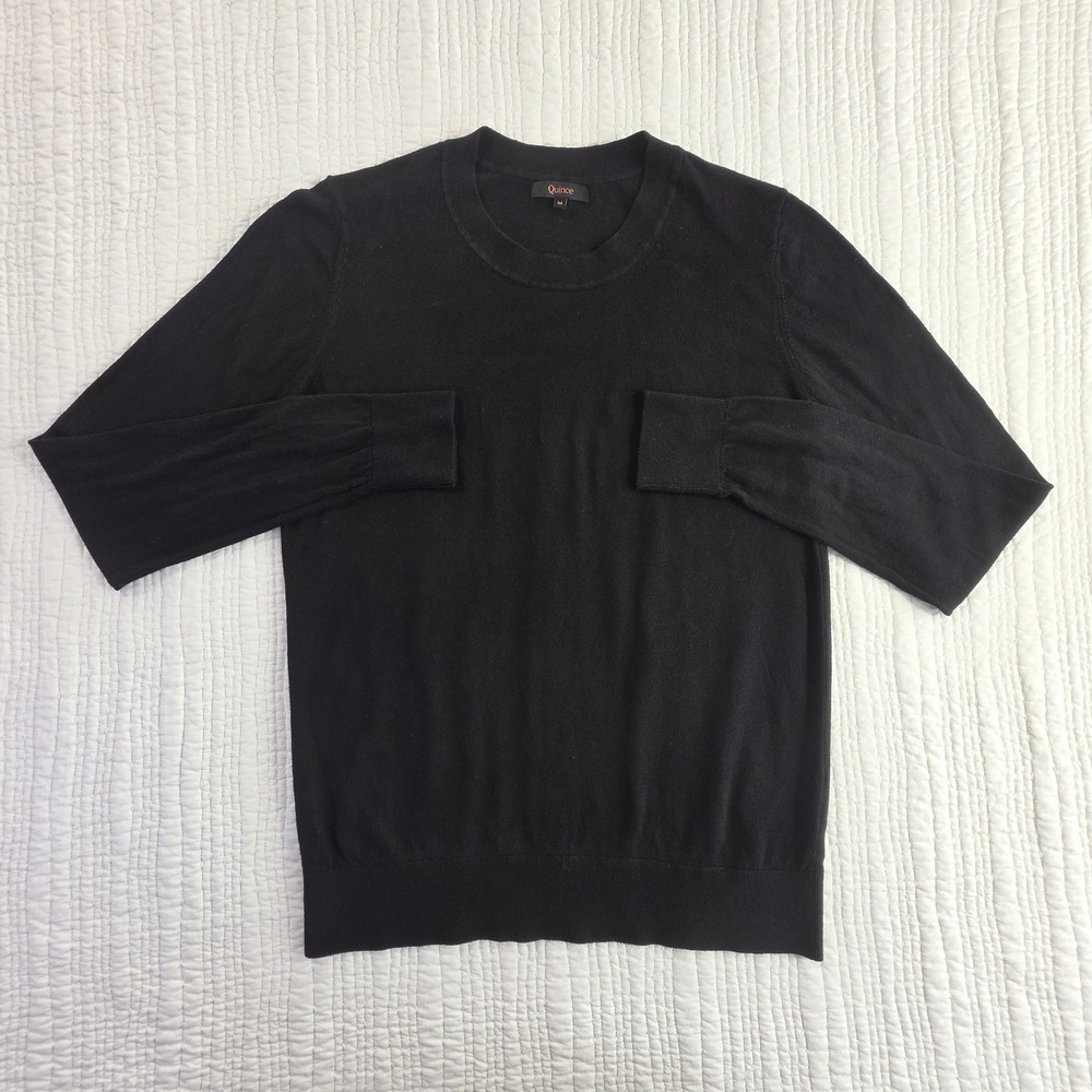 Quince Size M Black Knit Crewneck Minimalist Capsule Wardrobe Cozy Jumper Top